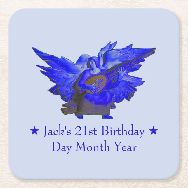 Custom Printed Pulpboard Coasters, Blue Angel Square Paper Coaster (Front)