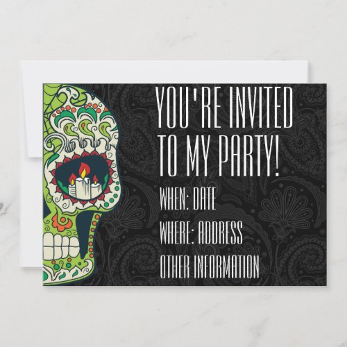 Custom Printed Tattoo Mexican Sugar Skull Invitation