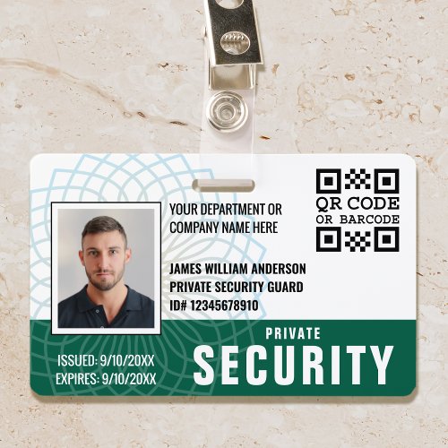 Custom Private Security Guard ID Photo Green Badge
