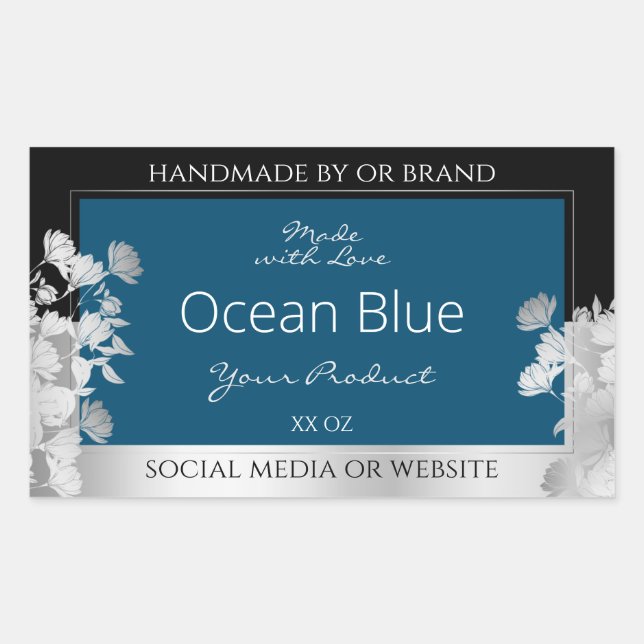 Custom Product Labels Ocean Blue with Silver Frame (Front)
