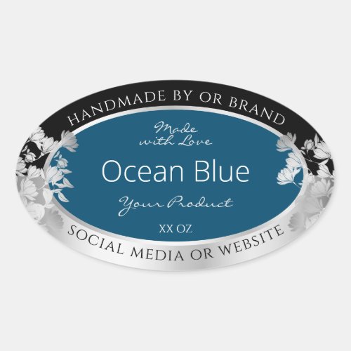 Custom Product Labels Ocean Blue with Silver Frame