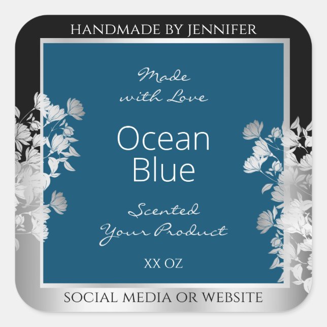 Custom Product Labels Ocean Blue with Silver Frame (Front)