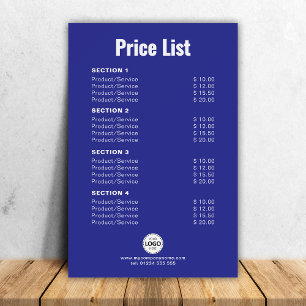 Custom Product/Services Price List Simple Blue Foam Board