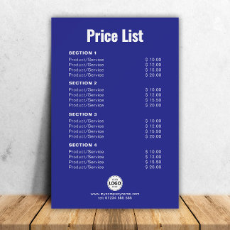 Custom Product/Services Price List Simple Blue Foam Board