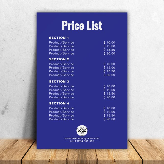 Custom Product/Services Price List Simple Blue Foam Board (Creator Uploaded)
