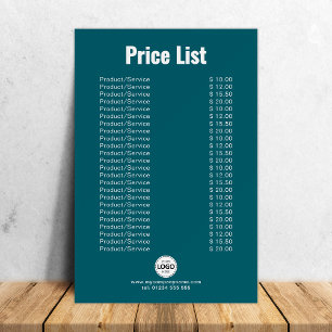 Custom Product/Services Price List Simple Teal Foam Board
