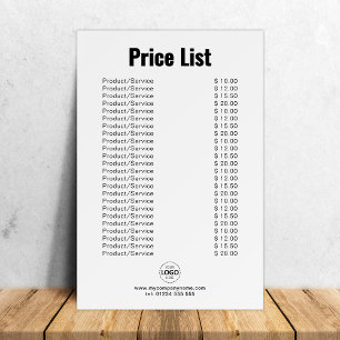 Custom Product/Services Price List Simple White Foam Board