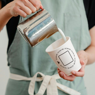 Custom Professional Black & White QR Code Barista Paper Cups