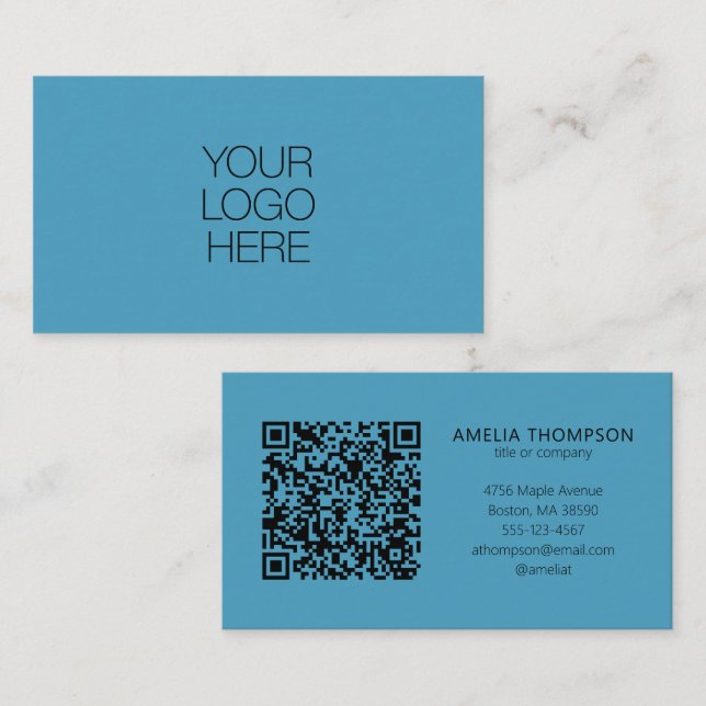 Custom Professional Business Logo Blue QR Code Business Card (Front/Back)