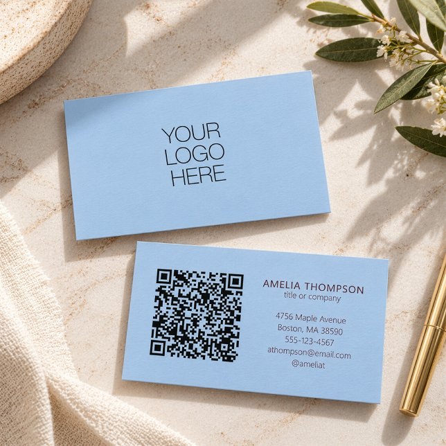 Custom Professional Business Logo Blue QR Code Card (Creator Uploaded)