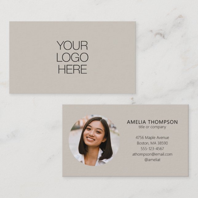Custom Professional Business Logo Photo Taupe Business Card (Front/Back)