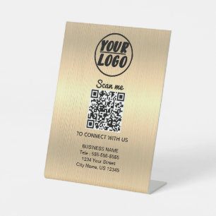 Custom Professional Business Logo QR Code Gold Pedestal Sign