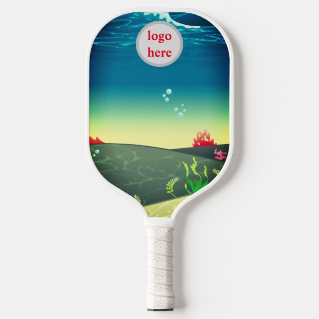 Custom professional circular logo with sea blue  pickleball paddle (Front)