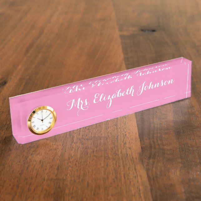 Custom Professional Elegant Pink Teacher School Desk Name Plate (Side)
