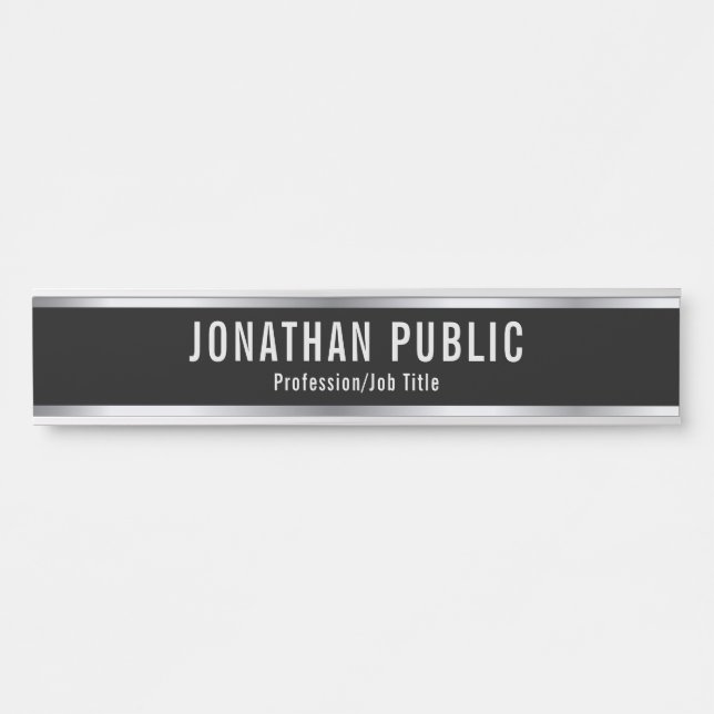 Custom Professional Elegant Template Black Silver Door Sign (Front)
