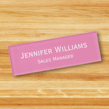 Custom Professional Executive Modern Pink Magnetic Name Tag by iCoolCreate at Zazzle