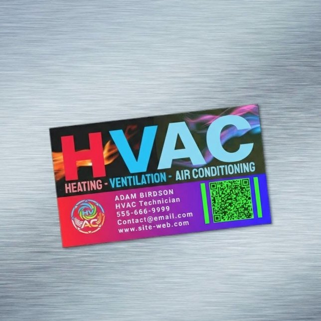Custom Professional HVAC Company Logo & Qr Code Business Card Magnet (magnet with QR, custom HVAC logo magnet, professional fridge magnets for business)