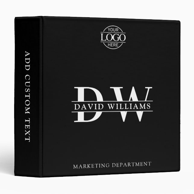 Custom Professional Monogram Initials No Minimum 3 Ring Binder (Front/Spine)