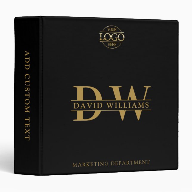 Custom Professional Monogram Initials No Minimum 3 Ring Binder (Front/Spine)