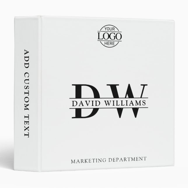 Custom Professional Monogram Initials No Minimum 3 Ring Binder (Front/Spine)
