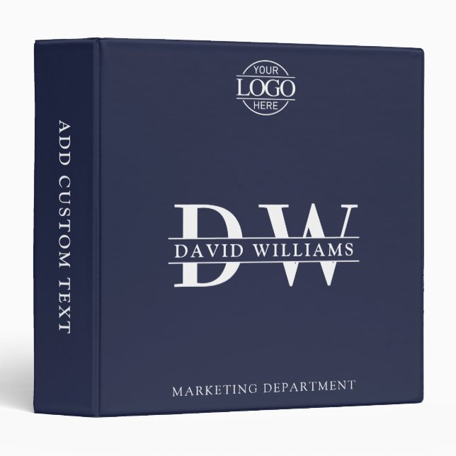 Custom Professional Monogram Initials No Minimum 3 Ring Binder (Front/Spine)