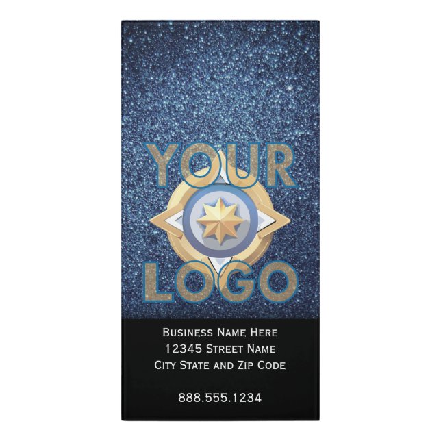 Custom Professional Navy Blue Glitter Office Door Sign (Classic Front Vert)