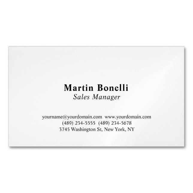 Custom Professional Plain Black & White Classical Business Card Magnet (Front)