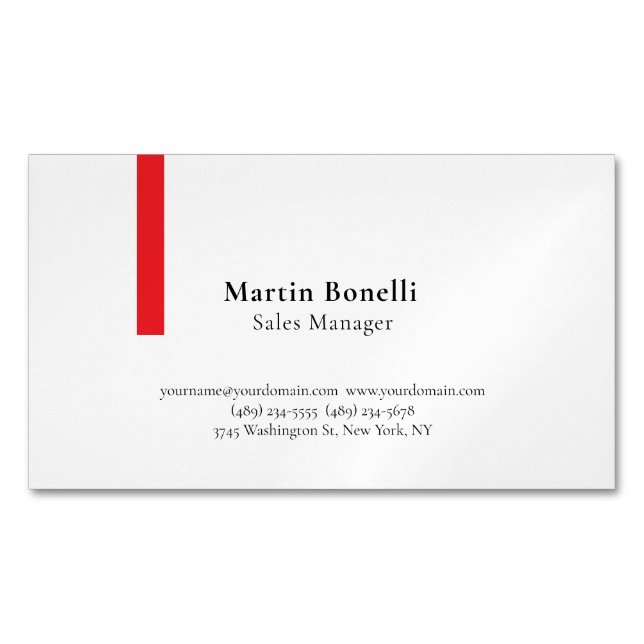 Custom Professional Plain Black & White Classical Business Card Magnet (Front)