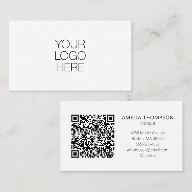 Custom Professional Therapist Logo White QR Code Business Card (Front/Back)