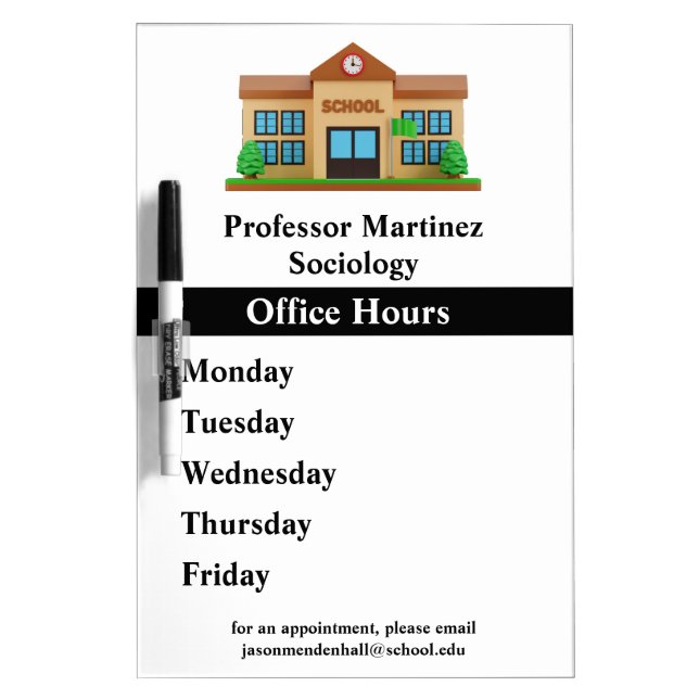 Custom Professor Teacher School Office Hours Dry Erase Board (Front)