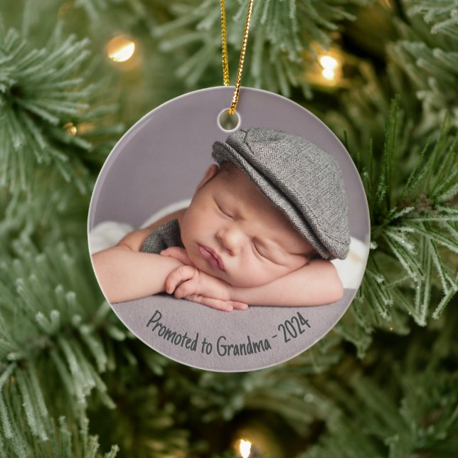 Custom Promoted to Grandma Photo Ceramic Ornament (Tree)