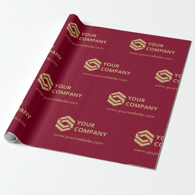Custom Promotional Business Logo Branded Burgundy Wrapping Paper (Unrolled)