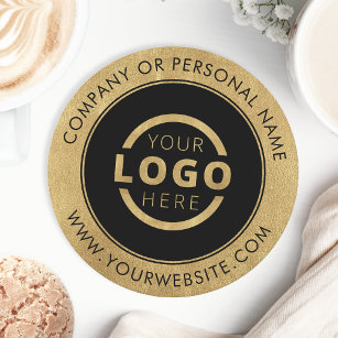 Custom Promotional Business Logo Branded Gold Round Paper Coaster