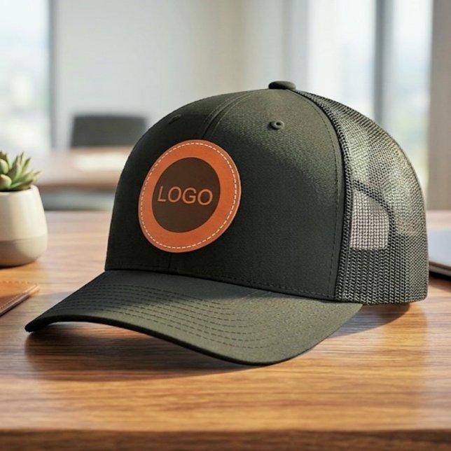 Custom Promotional Business Logo | Employee Staff Leather Patch Hat (Custom leather patch business hats)