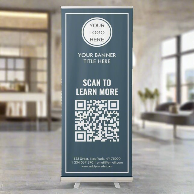 Custom Promotional Business Logo QR Code Blue Retractable Banner (Creator Uploaded)