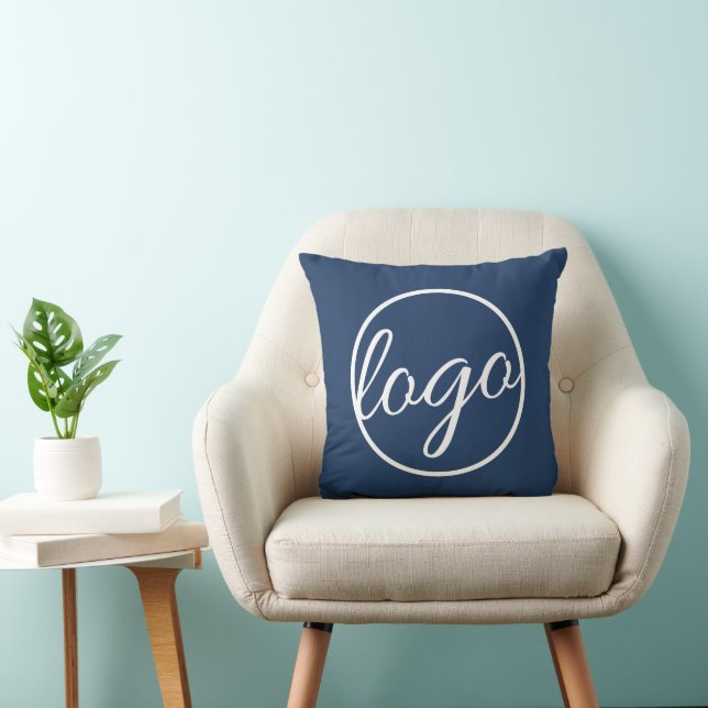 Custom Promotional Business Navy Blue Logo Throw Pillow (Chair)