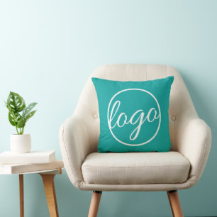 Custom Promotional Business Teal Logo Throw Pillow