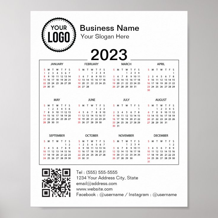 Custom Promotional Company Calendar 2023 QR Code Poster Zazzle