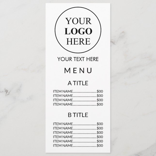 Custom Promotional Logo – No Minimum Order Menu (Front)
