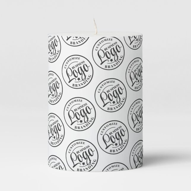 Custom Promotional Logo Pattern Black & White Pillar Candle (Front)