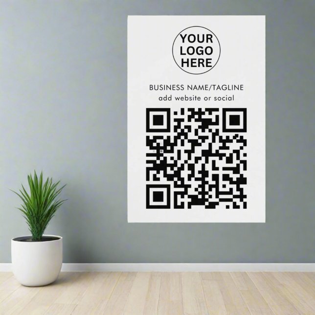 Custom Promotional QR Code & Business Logo White  Wall Decal (Creator Uploaded)
