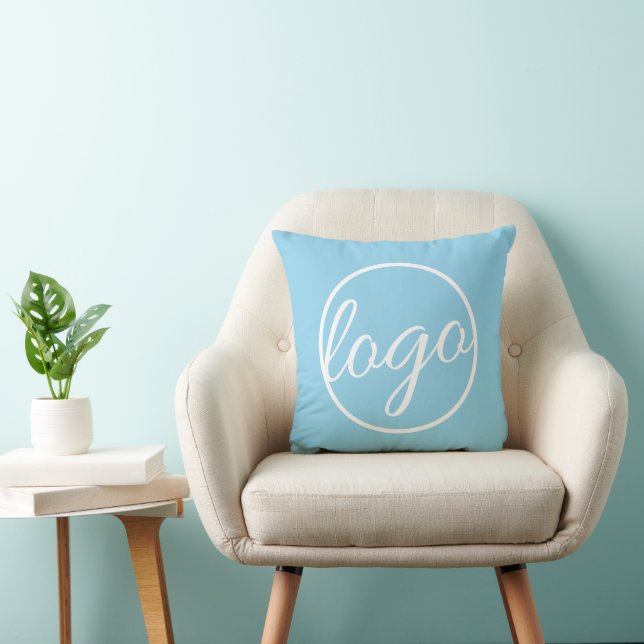 Custom Promotional Sky Blue Logo Business Throw Pillow (Chair)