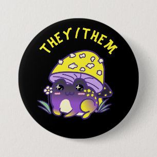 Custom Pronouns   Cottagecore LGBT Nonbinary Frog Button