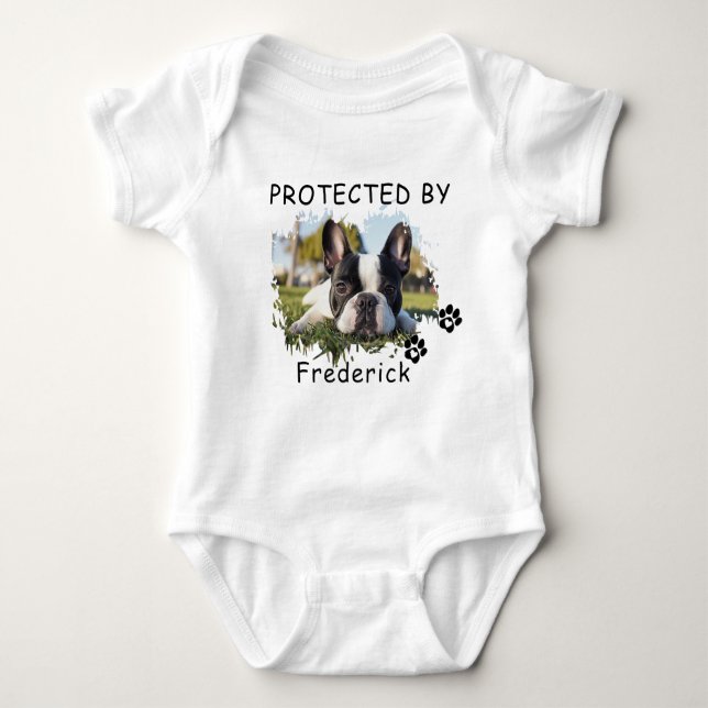 Custom Protected By [Pet's Name] Baby Bodysuit (Front)