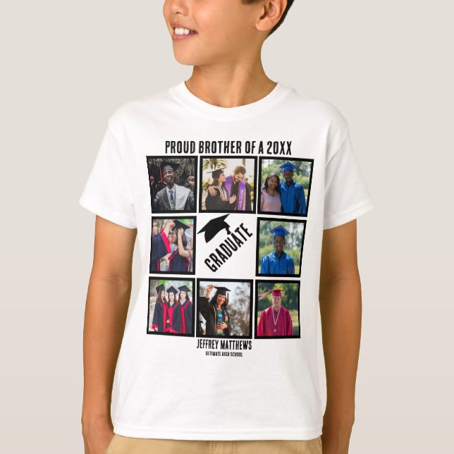 Custom Proud Brother Graduation Photo Collage T-Shirt (Front)