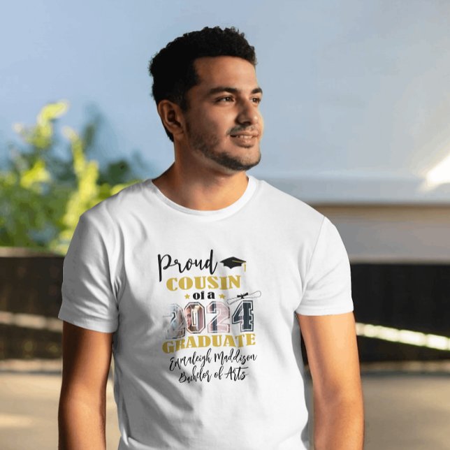 Custom Proud Cousin -Him Photo 2024 Graduate T-Shirt (Creator Uploaded)