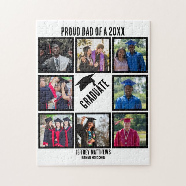Custom Proud Dad of Year Graduation Photo Collage Jigsaw Puzzle (Vertical)