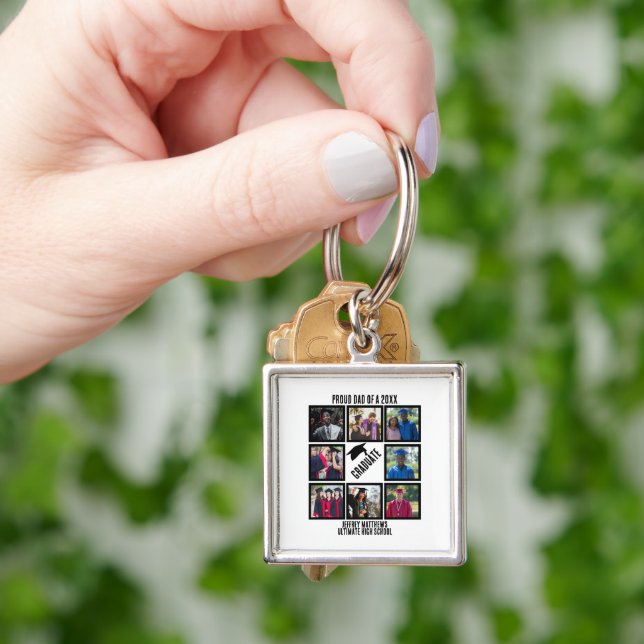 Custom Proud Dad of Year Graduation Photo Collage Keychain (Hand)