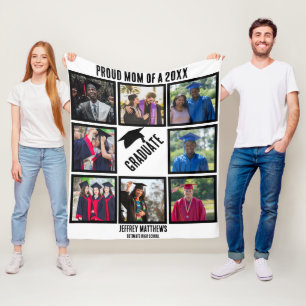 Custom Proud Mom of Year Graduation Photo Collage Fleece Blanket