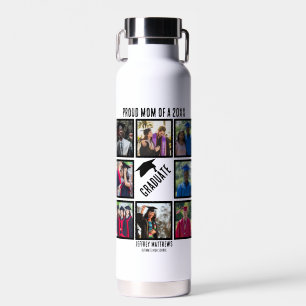 Custom Proud Mom of Year Graduation Photo Collage Water Bottle